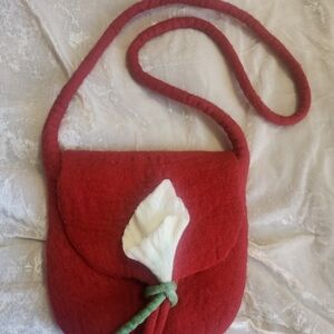 Elegant Red Felt Shoulder Bag